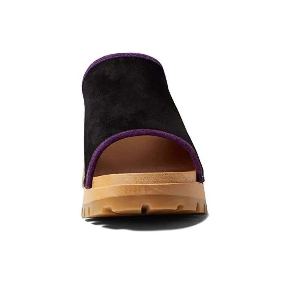 Swedish Hasbeens Piping Clog Womens US 11 Black Suede Platform Block Heel KHD652